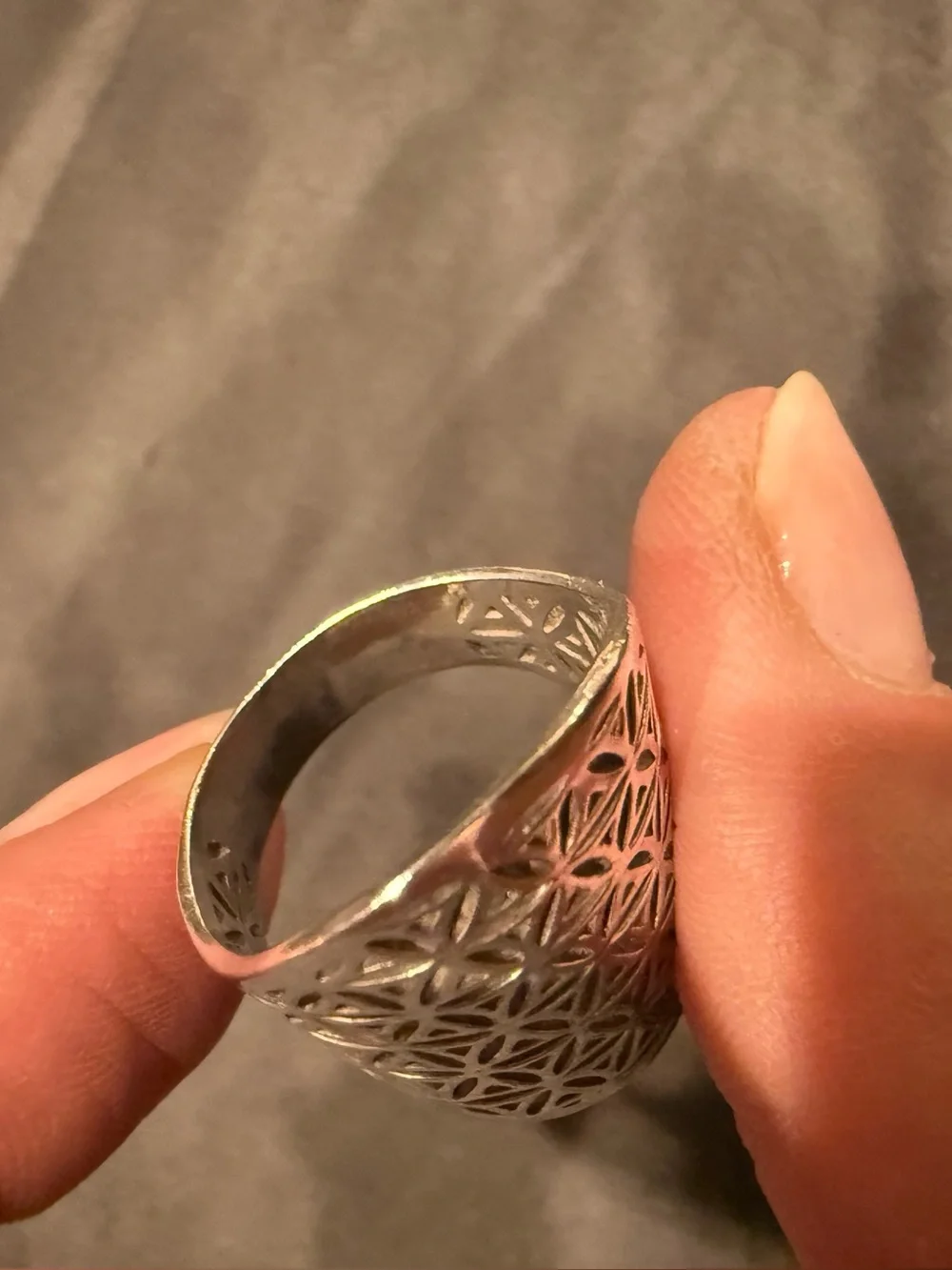 Sterling Silver Flower of Life Statement Ring Sacred Geometry Size 8